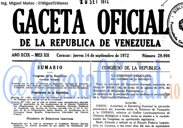 Gaceta Oficial 29906 del 14 Septiembre 1972