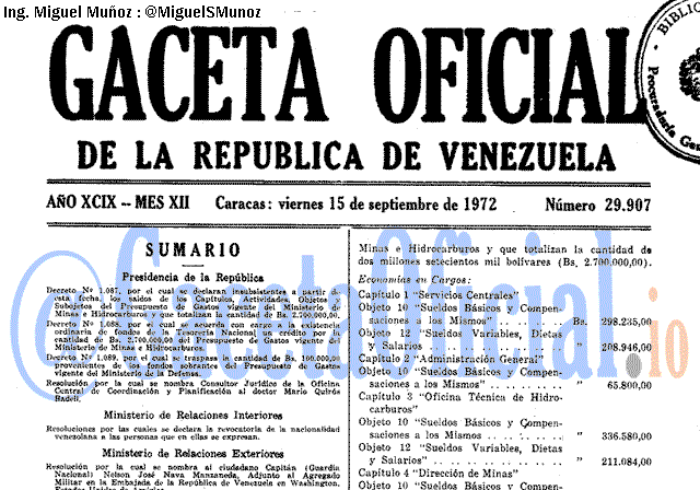 Gaceta Oficial 29907 del 15 Septiembre 1972