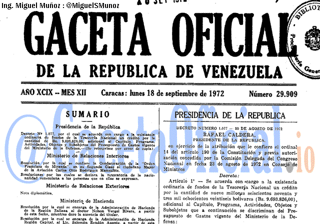 Gaceta Oficial 29909 del 18 Septiembre 1972
