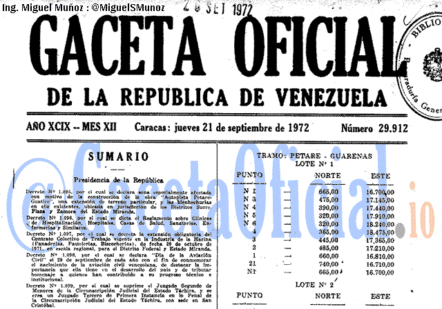 Gaceta Oficial 29912 del 21 Septiembre 1972