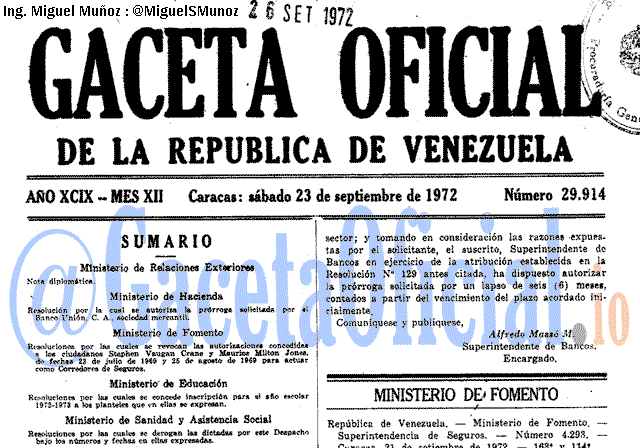 Gaceta Oficial 29914 del 23 Septiembre 1972