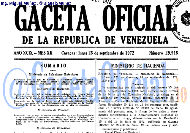 Gaceta Oficial 29915 del 25 Septiembre 1972