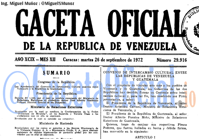 Gaceta Oficial 29916 del 26 Septiembre 1972