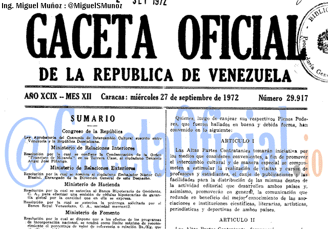 Gaceta Oficial 29917 del 27 Septiembre 1972