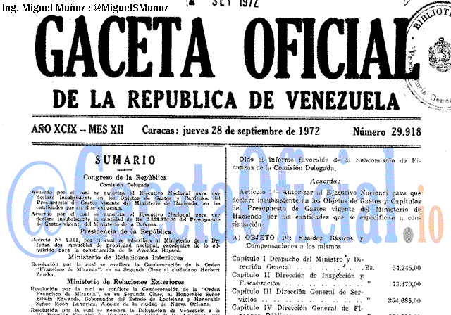 Gaceta Oficial 29918 del 28 Septiembre 1972