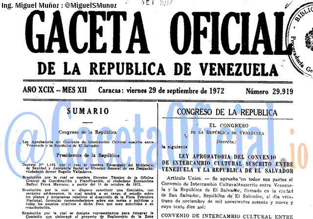 Gaceta Oficial 29919 del 29 Septiembre 1972