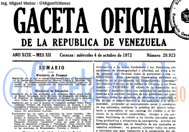 Gaceta Oficial 29923 del 4 Octubre 1972