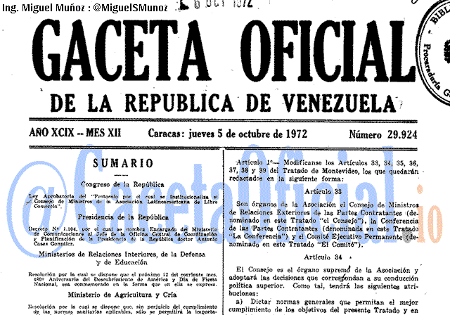 Gaceta Oficial 29924 del 5 Octubre 1972