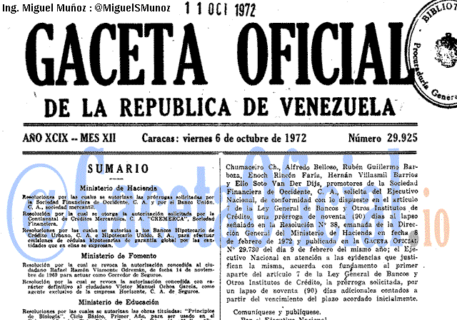 Gaceta Oficial 29925 del 6 Octubre 1972