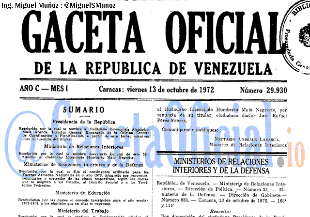 Gaceta Oficial 29930 del 13 Octubre 1972