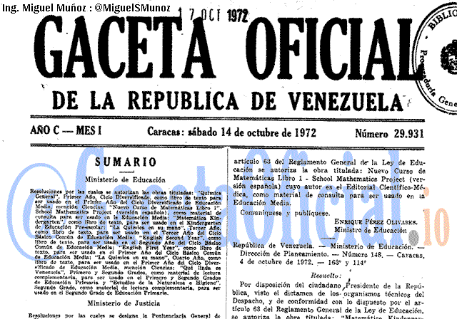 Gaceta Oficial 29931 del 14 Octubre 1972