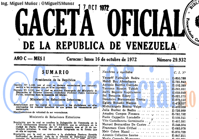 Gaceta Oficial 29932 del 16 Octubre 1972