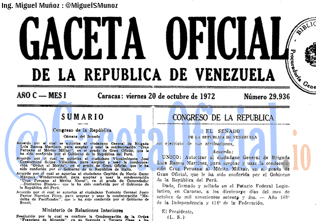 Gaceta Oficial 29936 del 20 Octubre 1972