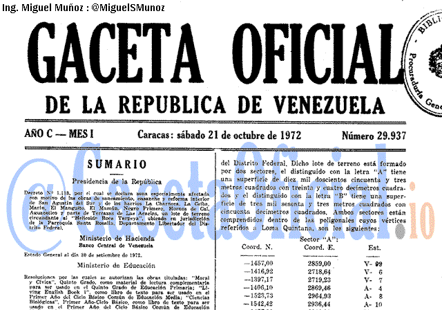 Gaceta Oficial 29937 del 21 Octubre 1972