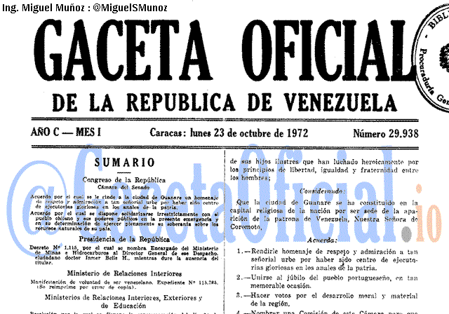 Gaceta Oficial 29938 del 23 Octubre 1972