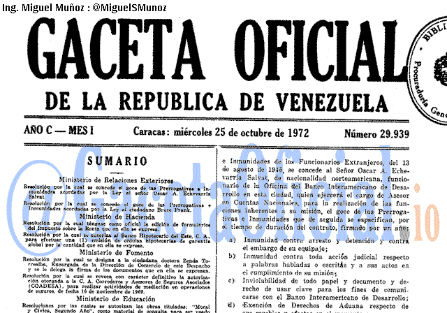 Gaceta Oficial 29939 del 25 Octubre 1972