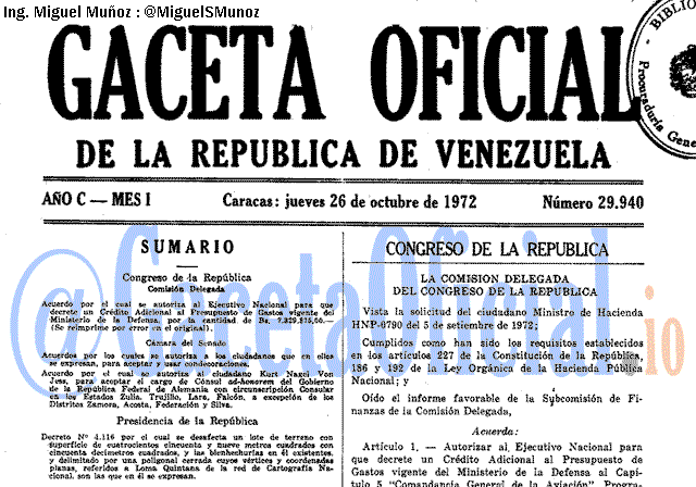 Gaceta Oficial 29940 del 26 Octubre 1972