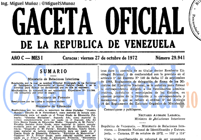 Gaceta Oficial 29941 del 27 Octubre 1972