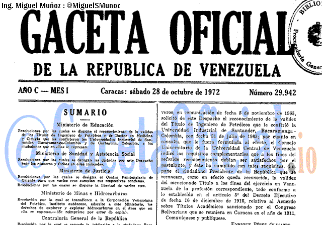 Gaceta Oficial 29942 del 28 Octubre 1972