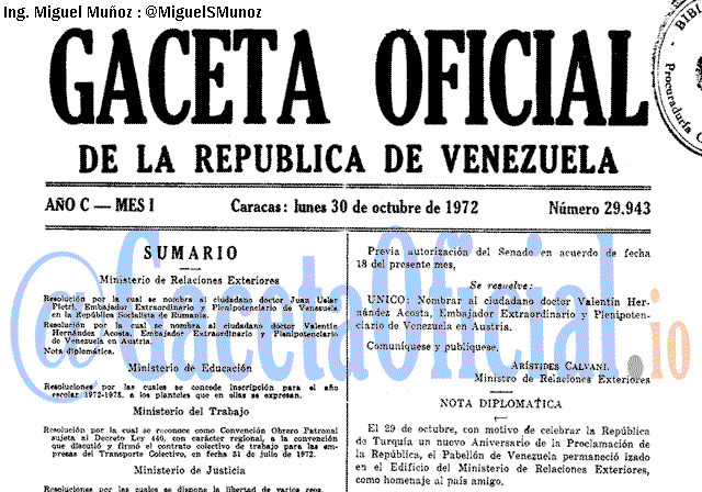 Gaceta Oficial 29943 del 30 Octubre 1972