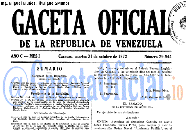 Gaceta Oficial 29944 del 31 Octubre 1972