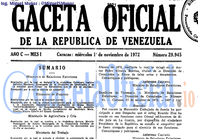 Gaceta Oficial 29945 del 1 Noviembre 1972