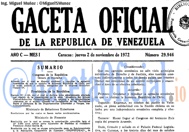 Gaceta Oficial 29946 del 2 Noviembre 1972