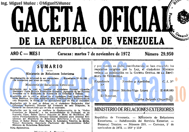 Gaceta Oficial 29950 del 7 Noviembre 1972