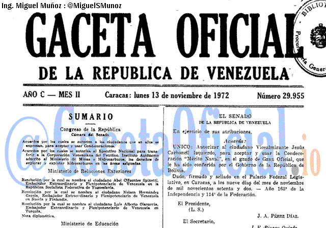 Gaceta Oficial 29955 del 13 Noviembre 1972