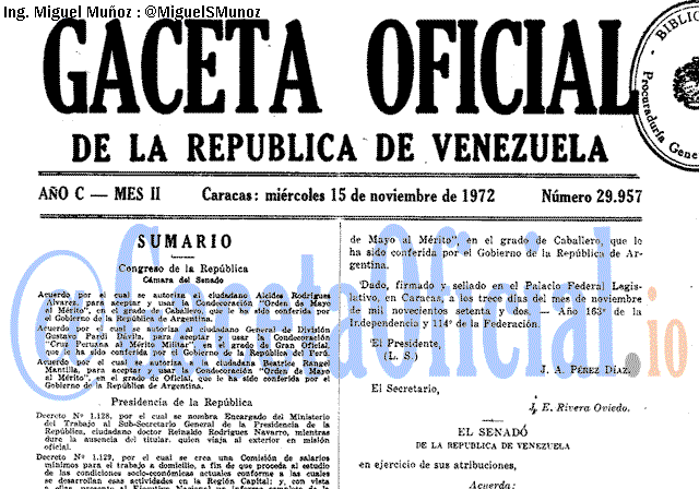 Gaceta Oficial 29957 del 15 Noviembre 1972