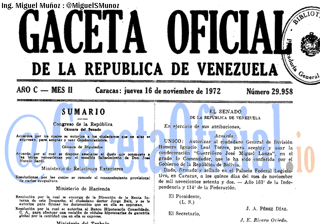 Gaceta Oficial 29958 del 16 Noviembre 1972
