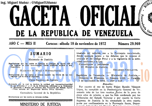 Gaceta Oficial 29960 del 18 Noviembre 1972