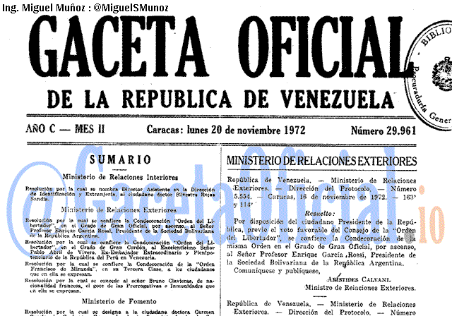 Gaceta Oficial 29961 del 20 Noviembre 1972