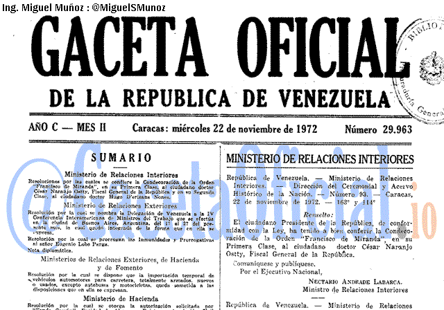 Gaceta Oficial 29963 del 22 Noviembre 1972