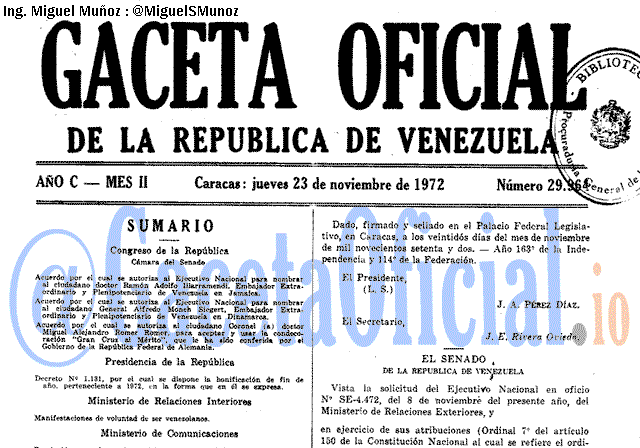 Gaceta Oficial 29964 del 23 Noviembre 1972