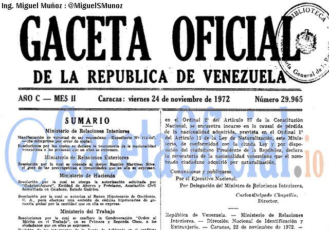 Gaceta Oficial 29965 del 24 Noviembre 1972