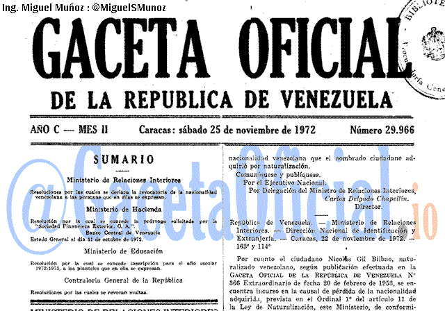 Gaceta Oficial 29966 del 25 Noviembre 1972