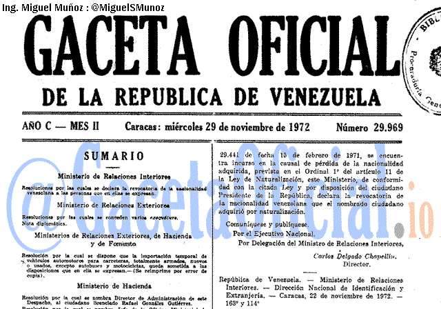 Gaceta Oficial 29969 del 29 Noviembre 1972