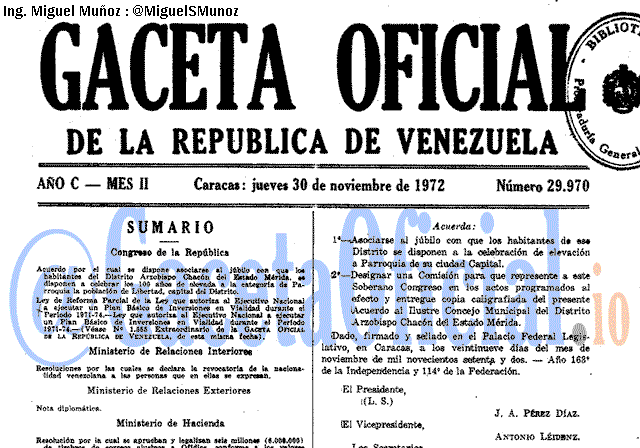 Gaceta Oficial 29970 del 30 Noviembre 1972