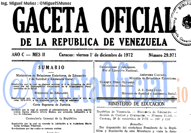 Gaceta Oficial 29971 del 1 Diciembre 1972