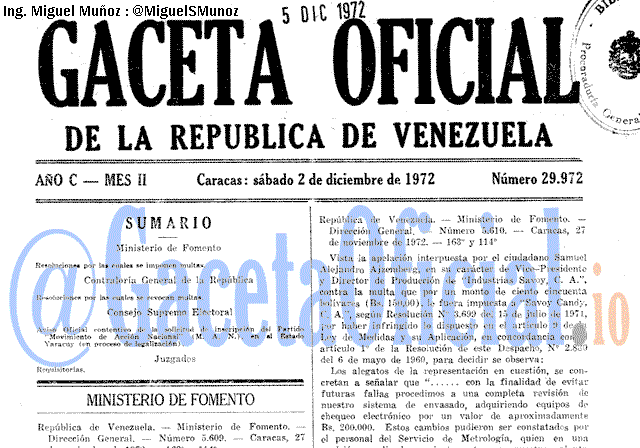 Gaceta Oficial 29972 del 2 Diciembre 1972