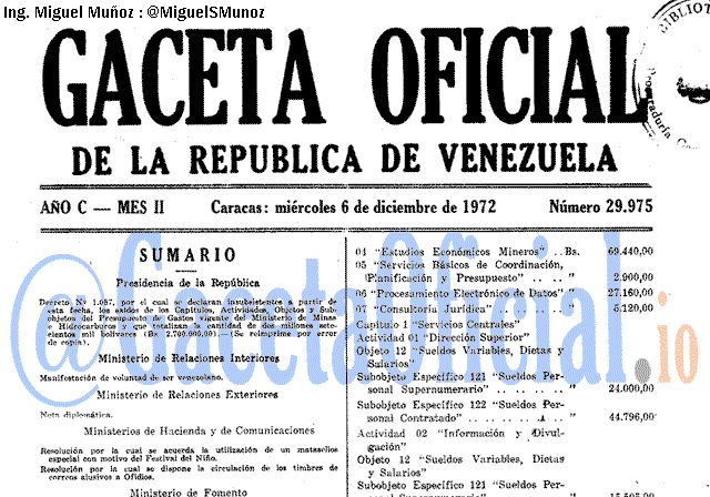 Gaceta Oficial 29975 del 6 Diciembre 1972