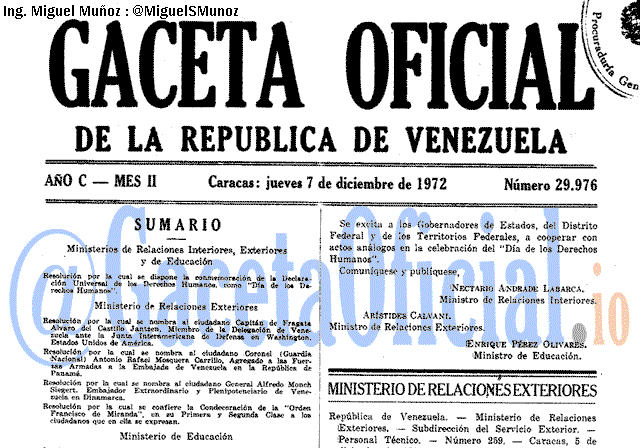Gaceta Oficial 29976 del 7 Diciembre 1972