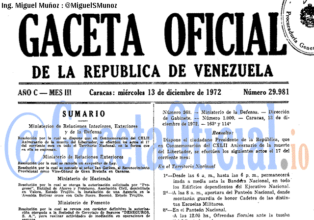 Gaceta Oficial 29981 del 13 Diciembre 1972