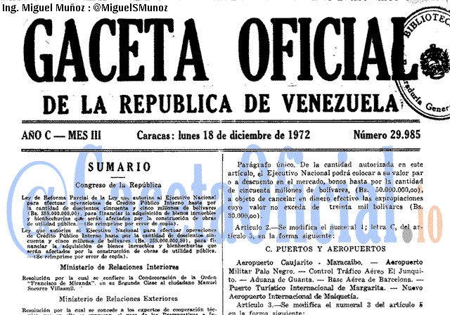 Gaceta Oficial 29985 del 18 Diciembre 1972