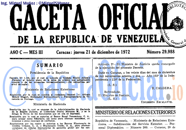 Gaceta Oficial 29988 del 21 Diciembre 1972