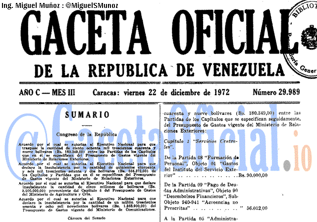 Gaceta Oficial 29989 del 22 Diciembre 1972