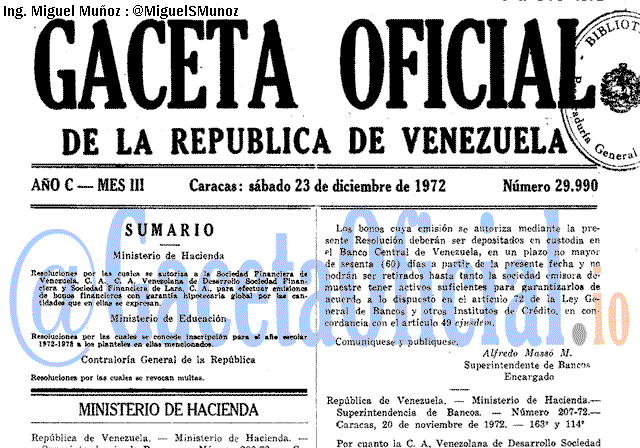 Gaceta Oficial 29990 del 23 Diciembre 1972