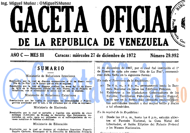 Gaceta Oficial 29992 del 27 Diciembre 1972