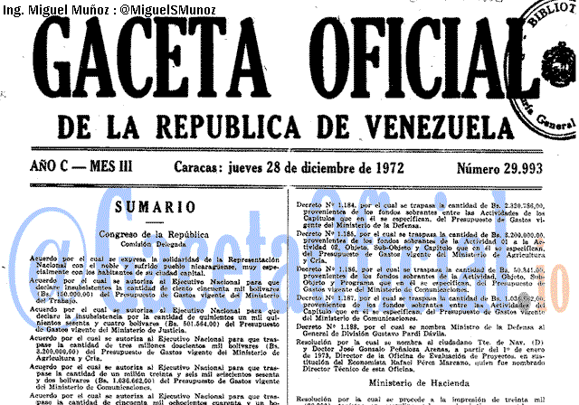 Gaceta Oficial 29993 del 28 Diciembre 1972